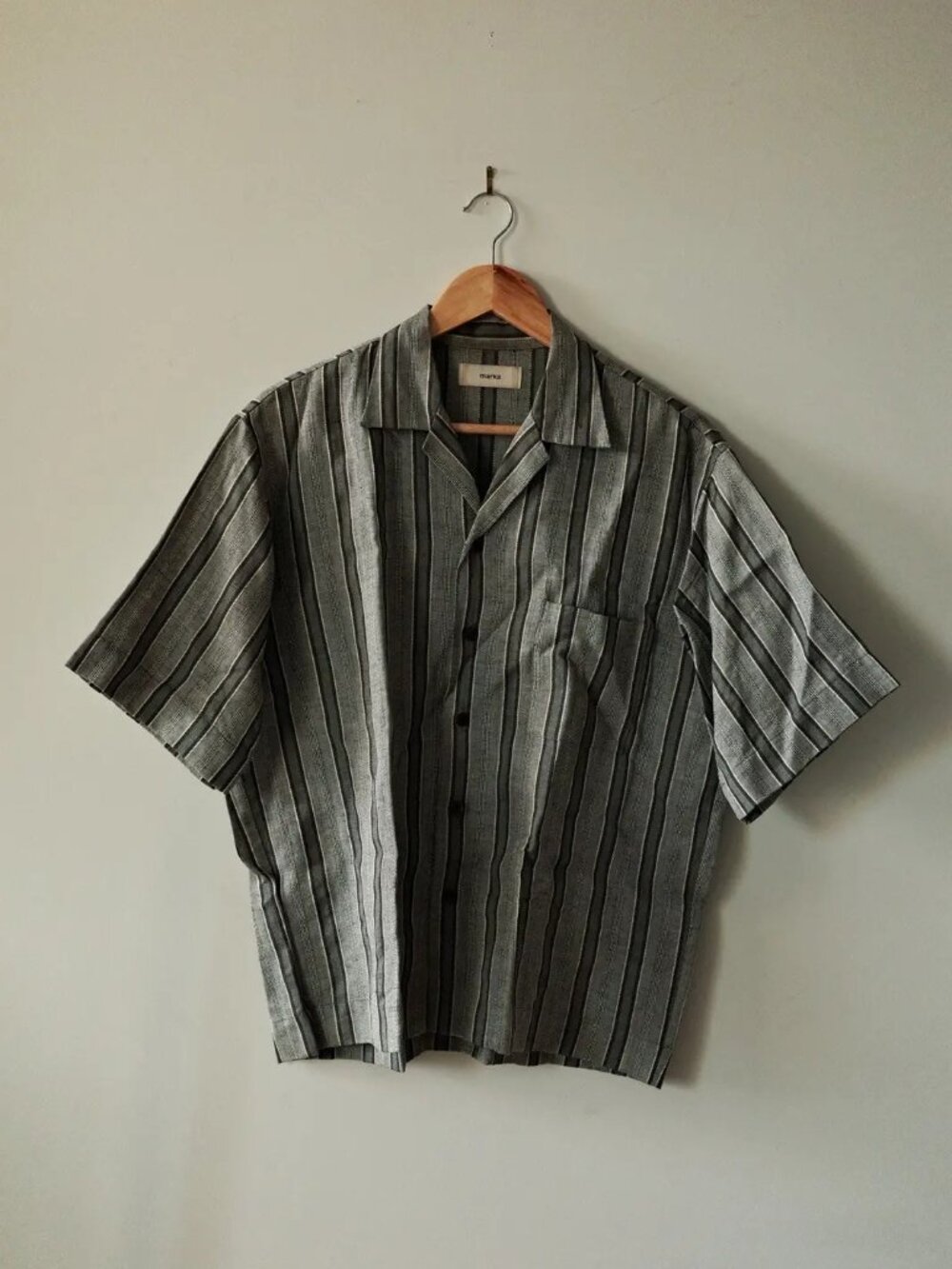 MARKA WARE - Wool Linen Striped Open Collar Shirt - Japan - Vintage